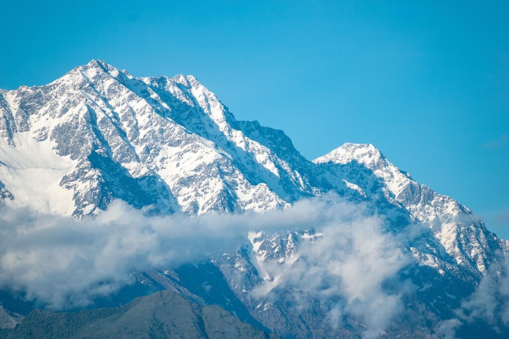 mountains, snow, snowcapped, clouds, sky, peak, summit, scenic, nature, himalayas, dhauladhar, india, dharamsala
